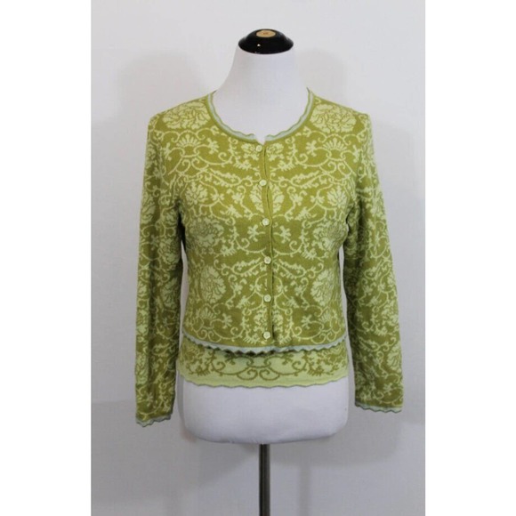 Oleana Sweaters Oleana Sz S Small Green Silk Wool Tank Cardigan